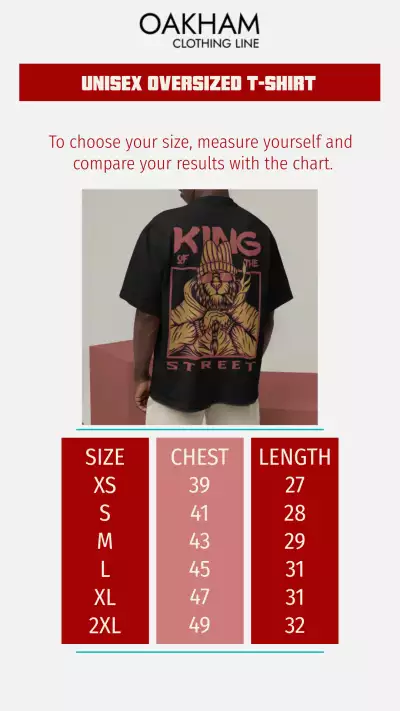Unisex Oversized T-Shirt Size Chart